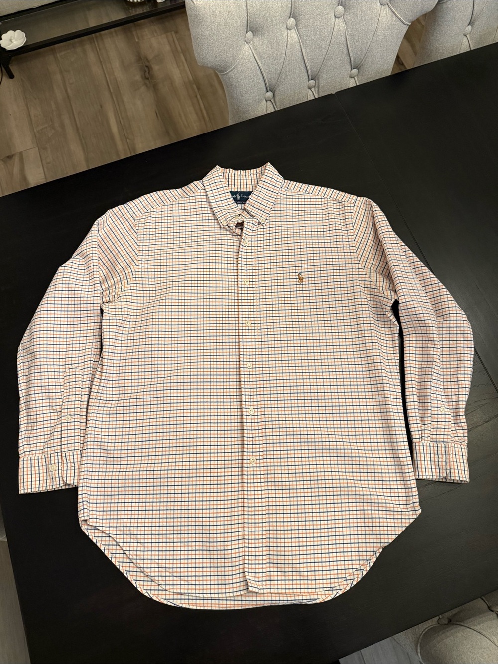 Ralph Lauren White and Orange Check Long-Sleeve Button-Down Shirt